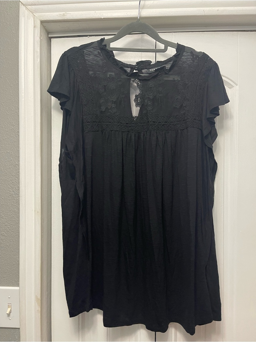 Black Lace Yoke Short Sleeve Top - Torrid